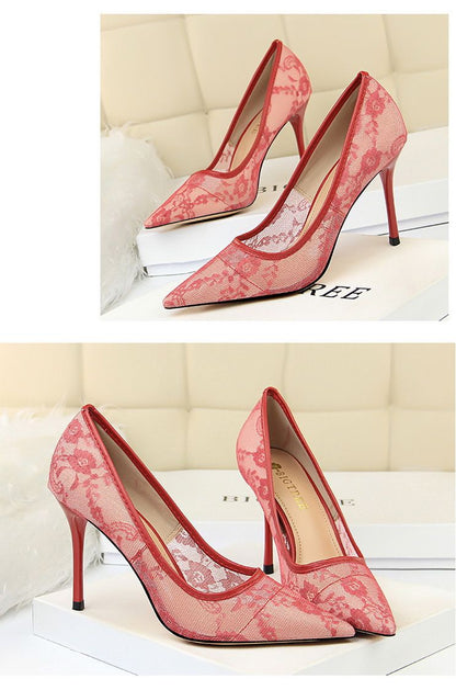 Women's Pointed-Toe Stiletto Pumps with Mesh Cutouts