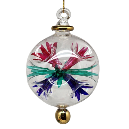 Floral Burst Globe Ornament - Clear with Multicolor Accents