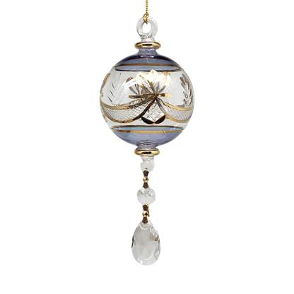 Special Etching Crystal Ball with Dangles Ornament - Blue