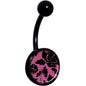 Pink Floral Lace Black Belly Ring