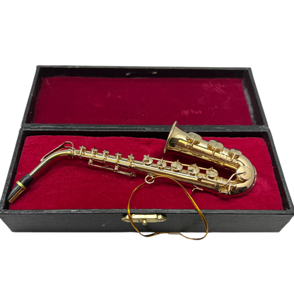 Brass Saxophone Ornament In A Case