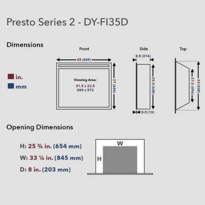 Dynasty Presto 35-Inch Vent Free Electric Firebox Insert With Remote Control [DY-FI35D] (SAK86012)