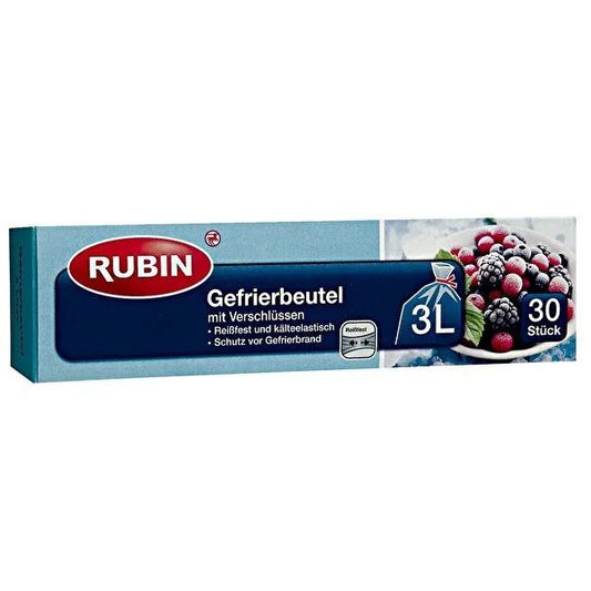Rubin 3 Liter Food Storage Bags: Lockable, Writeable, Tear-Resistant Freezer Bags - 30 Count