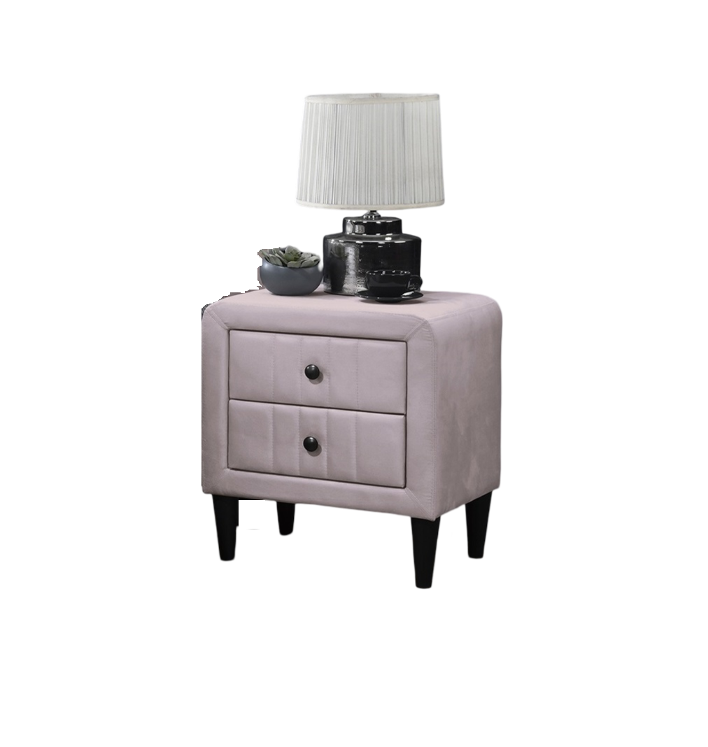 Light Pink Velvet Nightstand with 2 Drawers, Sleek Design, Tempered Legs