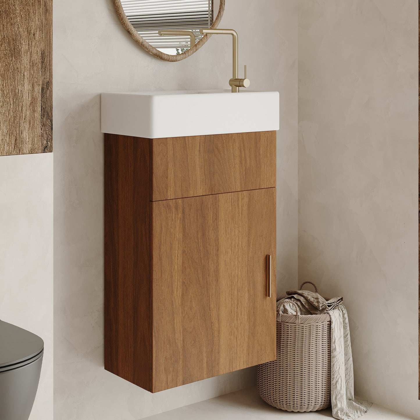 16.5 Inches Modern Floating Bathroom Vanity with Integrated Ceramic Basin Storage