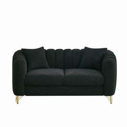 Loveseat Modern Chenille Black Gold Metal Legs 2 Seat 63 In 500 LB