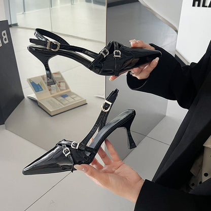Women's Black Patent-Leather Pointed-Toe Heels, 6-8 cm