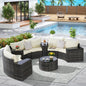 Outdoor Sectional Set PE Rattan Beige Half Moon 11pc