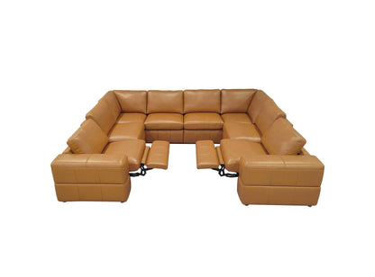 Sectional Sofa Modular Leather Match Ginger 8 Seat 2 Recliners 128 In