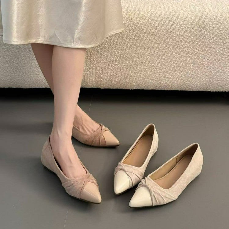 2026 New French Style Women Pointed Toe Shallow Flats, Autumn Winter Slip-on Pumps, Gentle Commute Shoes Matching Dresses,