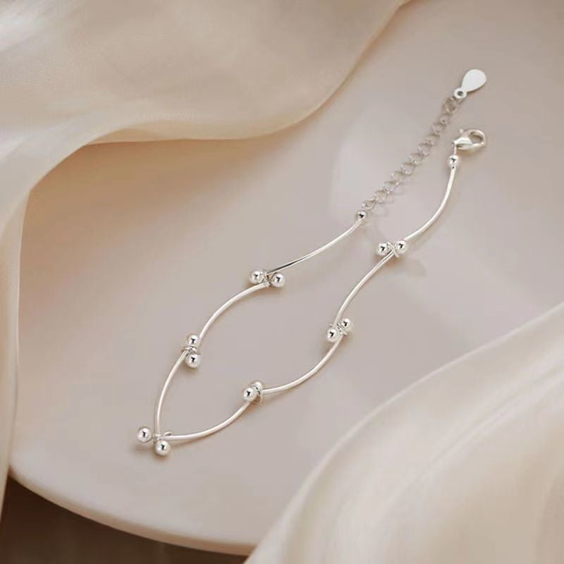 1pcs 999 Sterling Silver Wavy Tube Bead Adjustable Anklet, Minimalist Cool Style, For Summer Daily Wear & Women Romantic Holiday Gifts