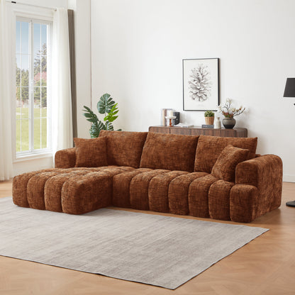Sectional Sofa L-Shape Chenille Orange 4 Seat 108 In No Assembly