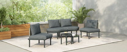 Outdoor Sectional Set PE Wicker Aluminum Gray Half Moon 6 Piece 300 LB