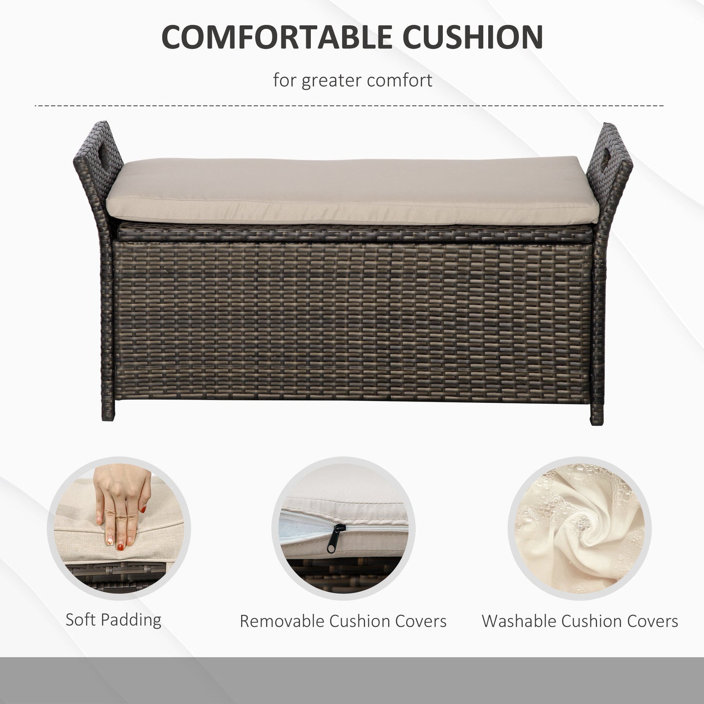 Outdoor Storage Bench PE Wicker Cream White 27 Gallon 43in