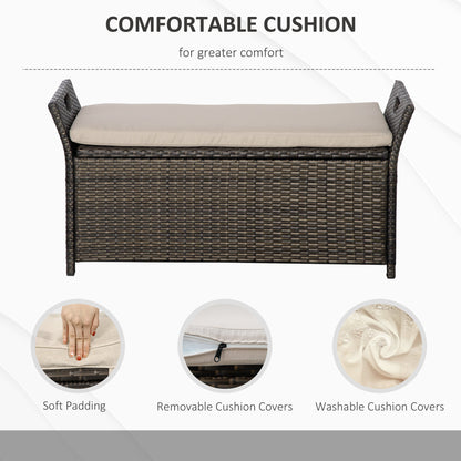 Outdoor Storage Bench PE Wicker Cream White 27 Gallon 43in