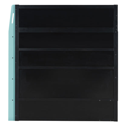 Full Size Wood Loft Bed with Desk, Multi-storage Shelves and RGB Light, Cloud