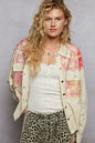 POL Printed Woven Mix Raw Hem Jacket with Lace Detail