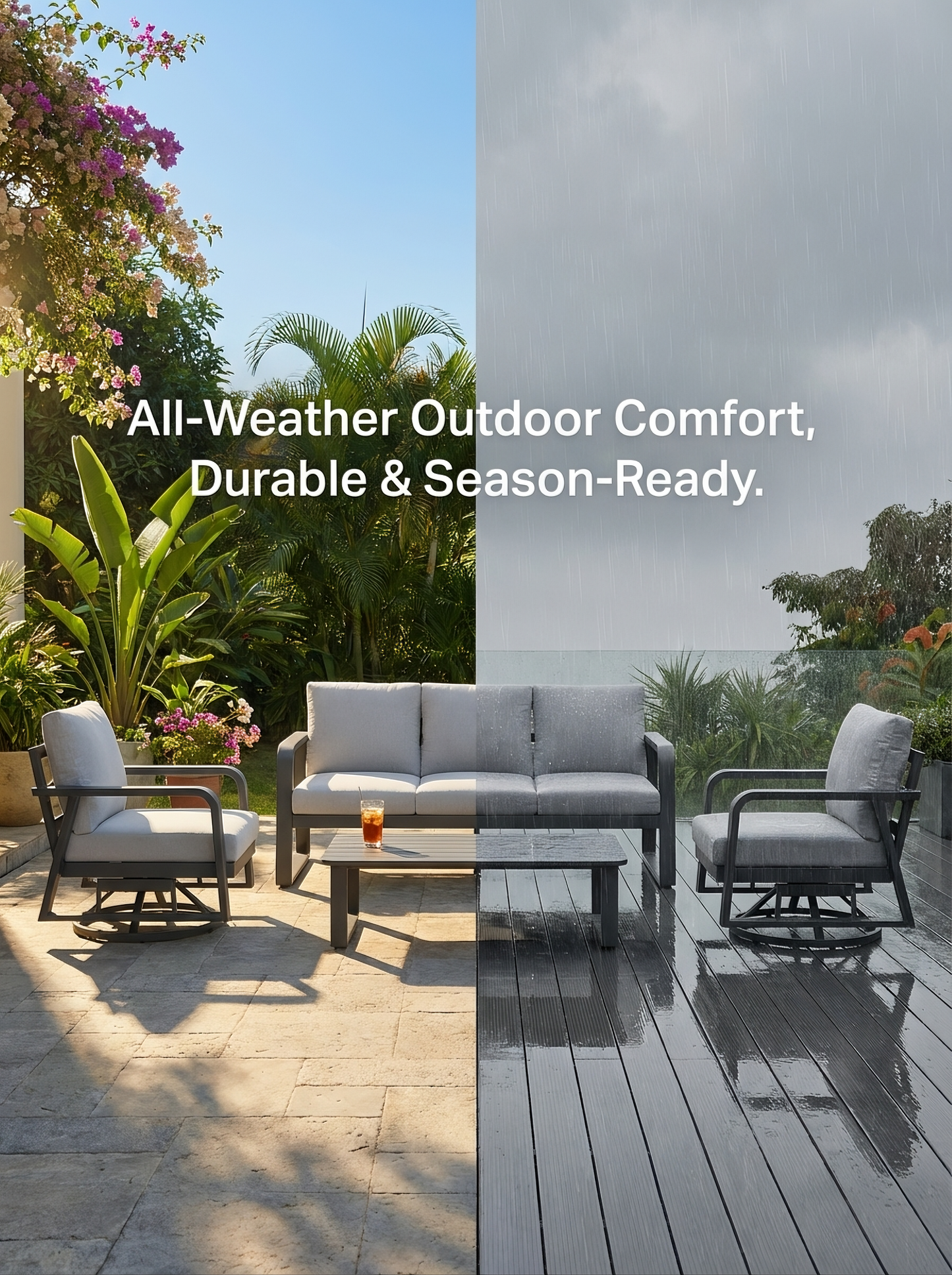 4 Piece Aluminum Patio Sofa Set Dark Gray Swivel Rocker