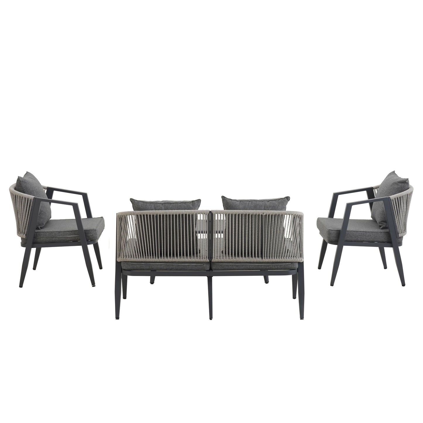 Outdoor Seating Set 4 Piece Bench Chairs Table Iron Gray