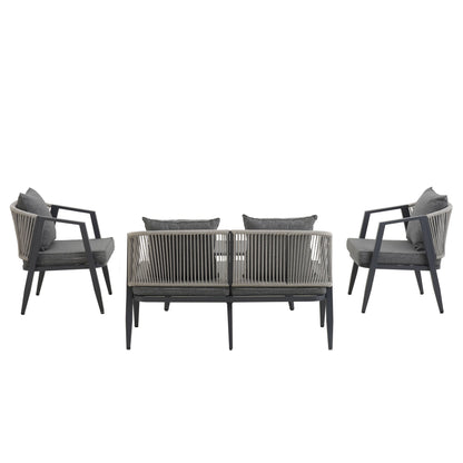 Outdoor Seating Set 4 Piece Bench Chairs Table Iron Gray
