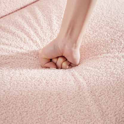 Loveseat Futon Teddy Fabric Pink Convertible 4-Angle Adjustable