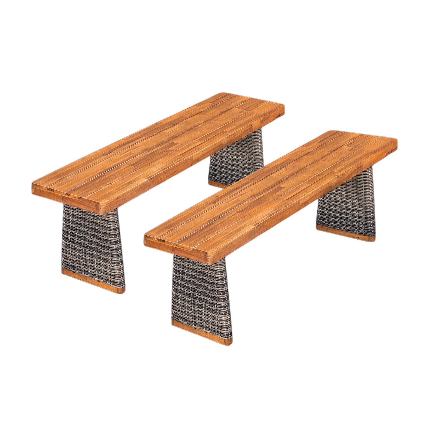 Outdoor 3 Piece Acacia Wood Dining Set with Handwoven Rattan Legs,Grey