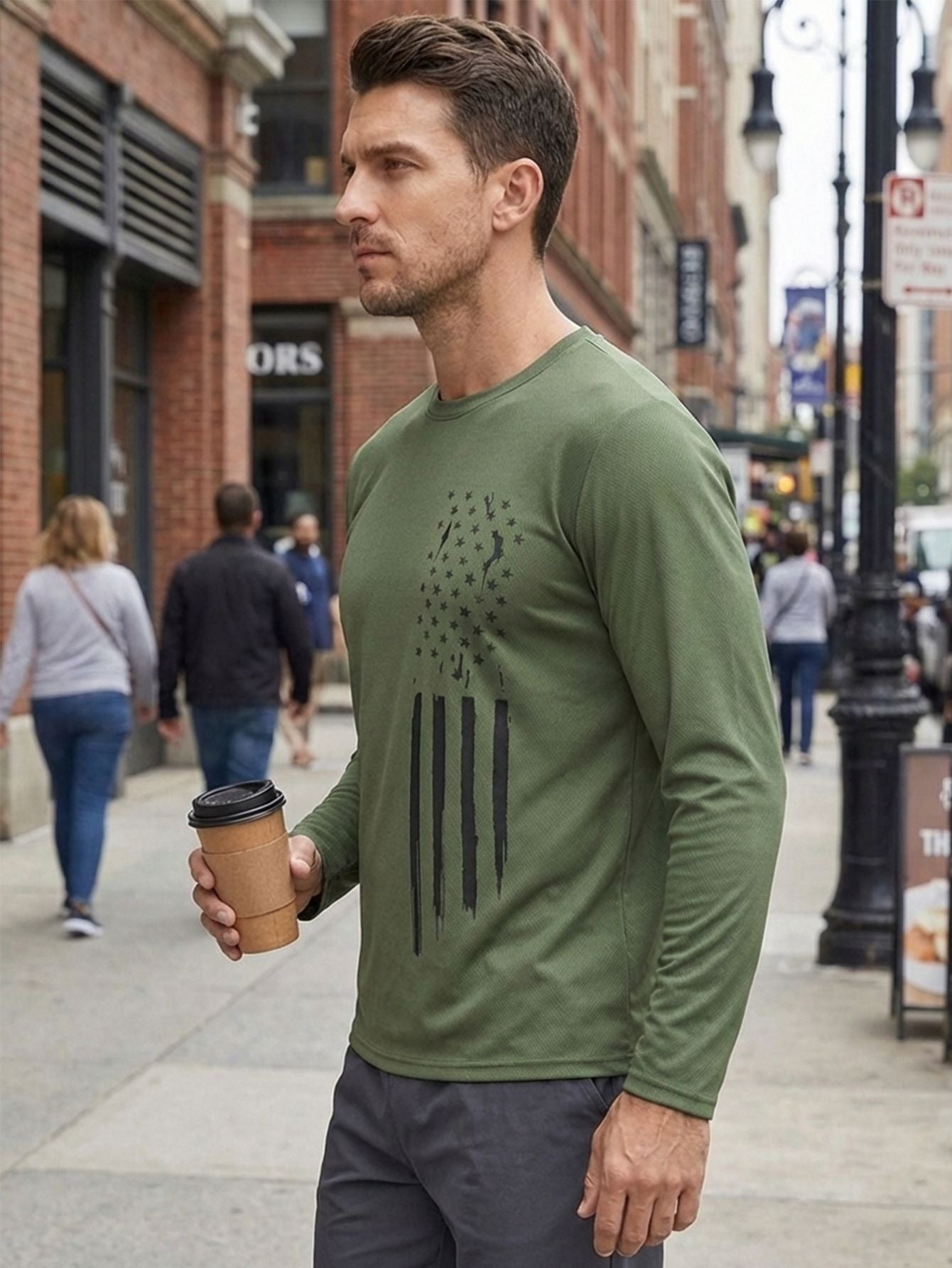 Mens Outdoor Casual Sporty Crew-neck Long-sleeve