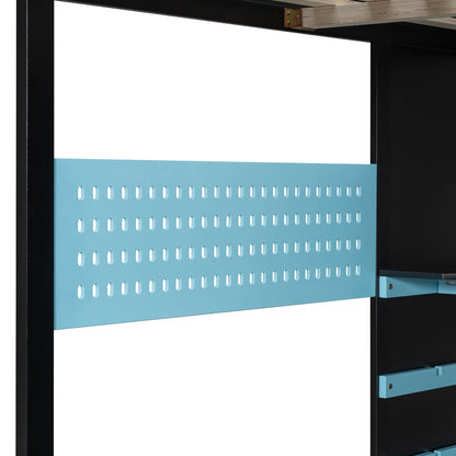 Full Size Wood Loft Bed with Desk, Multi-storage Shelves, USB and RGB Light