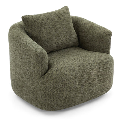 Accent Chair Swivel Barrel Chenille Green 360 Degree Pocket Spring 38 In