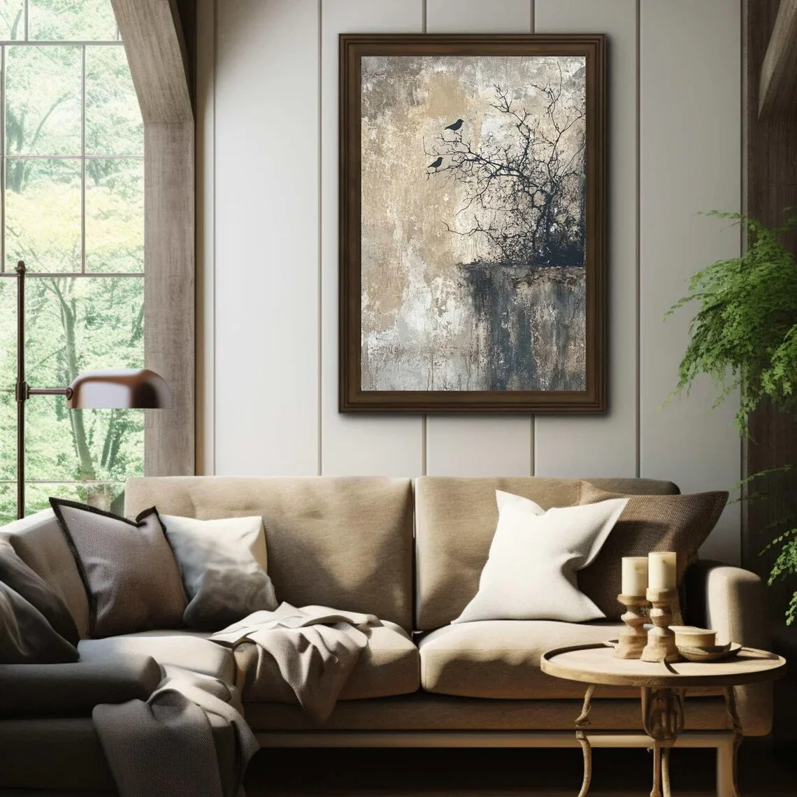 Tranquil Wabi‑Sabi Bird Wall Art – Textured Nature Print