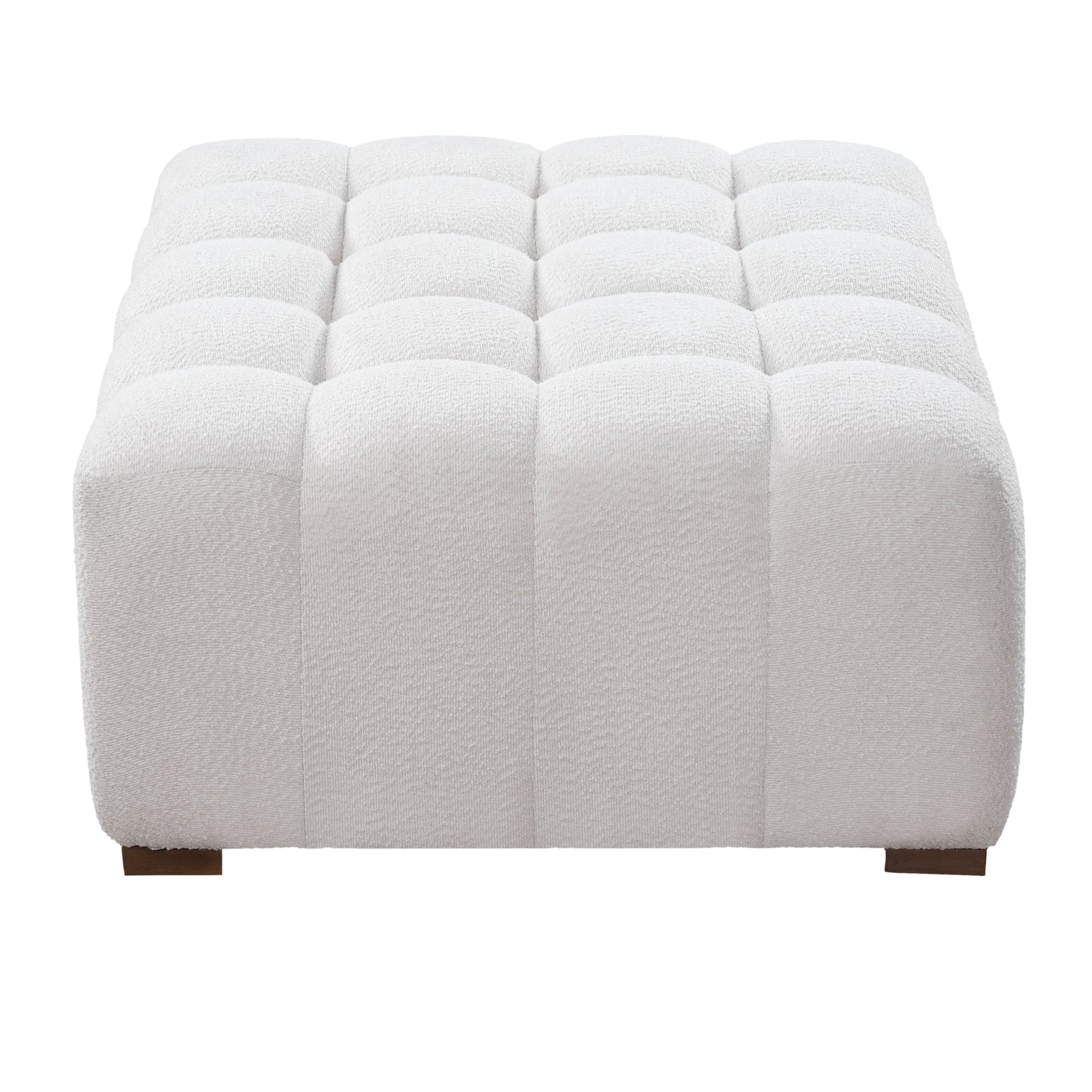 White Boucle Rectangular Ottoman Rubberwood Legs 44.5x35.5x18.5