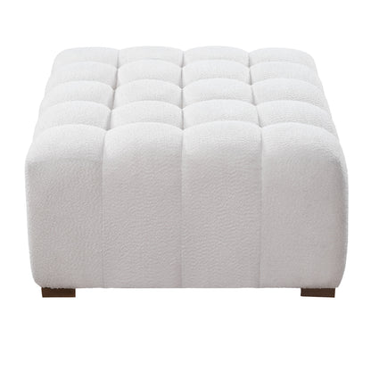 White Boucle Rectangular Ottoman Rubberwood Legs 44.5x35.5x18.5