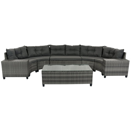 Outdoor Sectional Set PE Wicker Steel Gray Half Moon 8 Piece 250 LB
