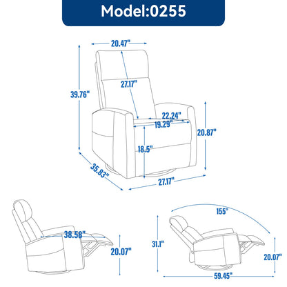 Recliner Chair Swivel Rocker Polyester Orange 360 Degree Heat Massage 155