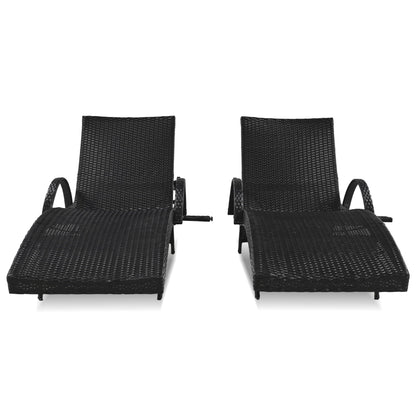 2-Piece Wicker Chaise Lounge Set w/ Pull-Out Table 5-Position 470lb