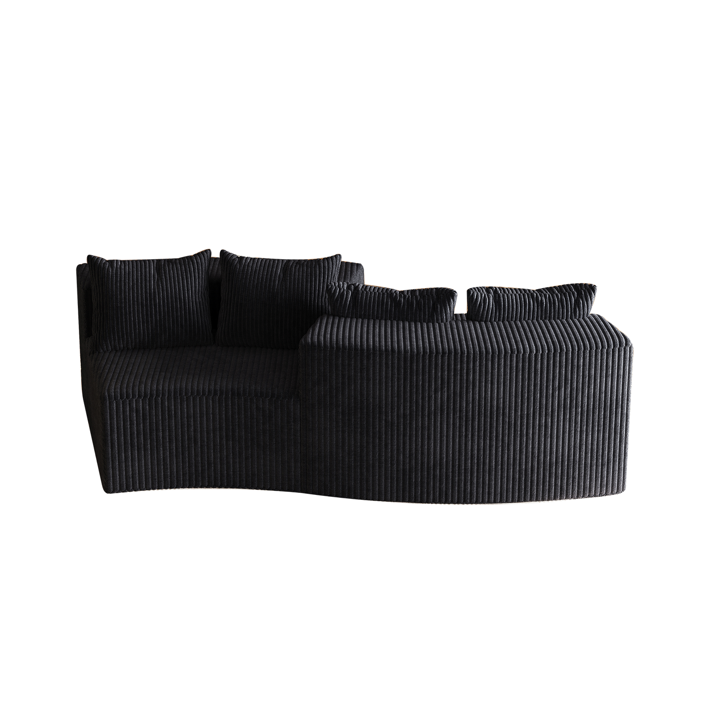 Sectional Sofa Curved Corduroy Black 2 Seat Modular No Assembly