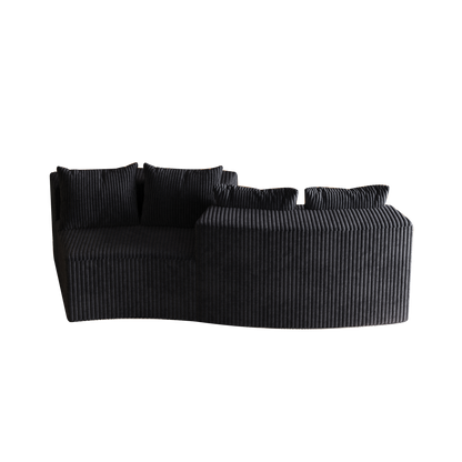 Sectional Sofa Curved Corduroy Black 2 Seat Modular No Assembly