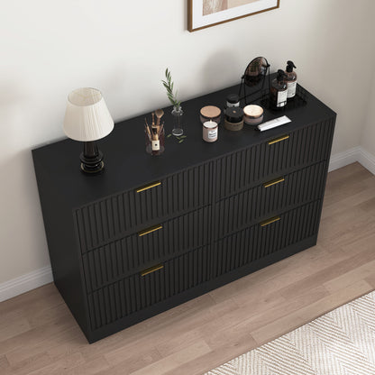 Dresser Modern 6-Drawer Black Particle Board 47.2x15.74x30.3 In