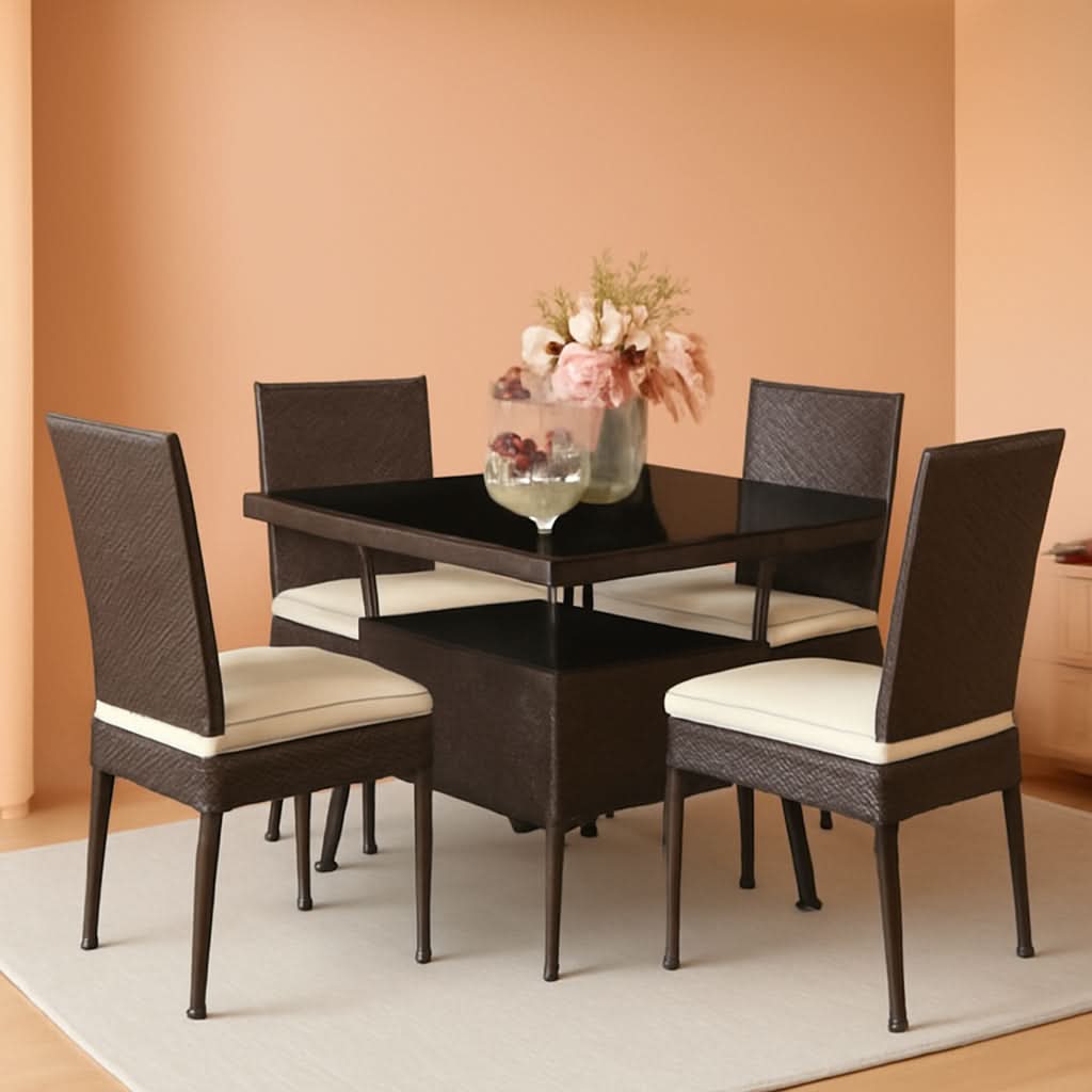 5 Piece Outdoor Patio Wicker Dining Set With Tempered Glass Table