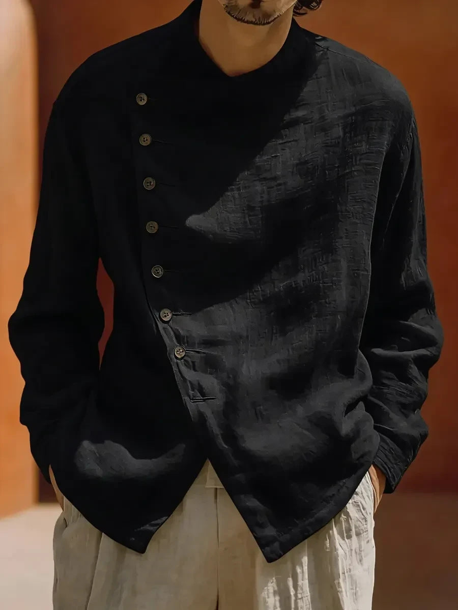 Mens Retro Loose-Fit Crew-Neck Shirt