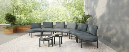Outdoor Patio Set Half Moon Wicker Aluminum Gray 8 Piece 2 Tables