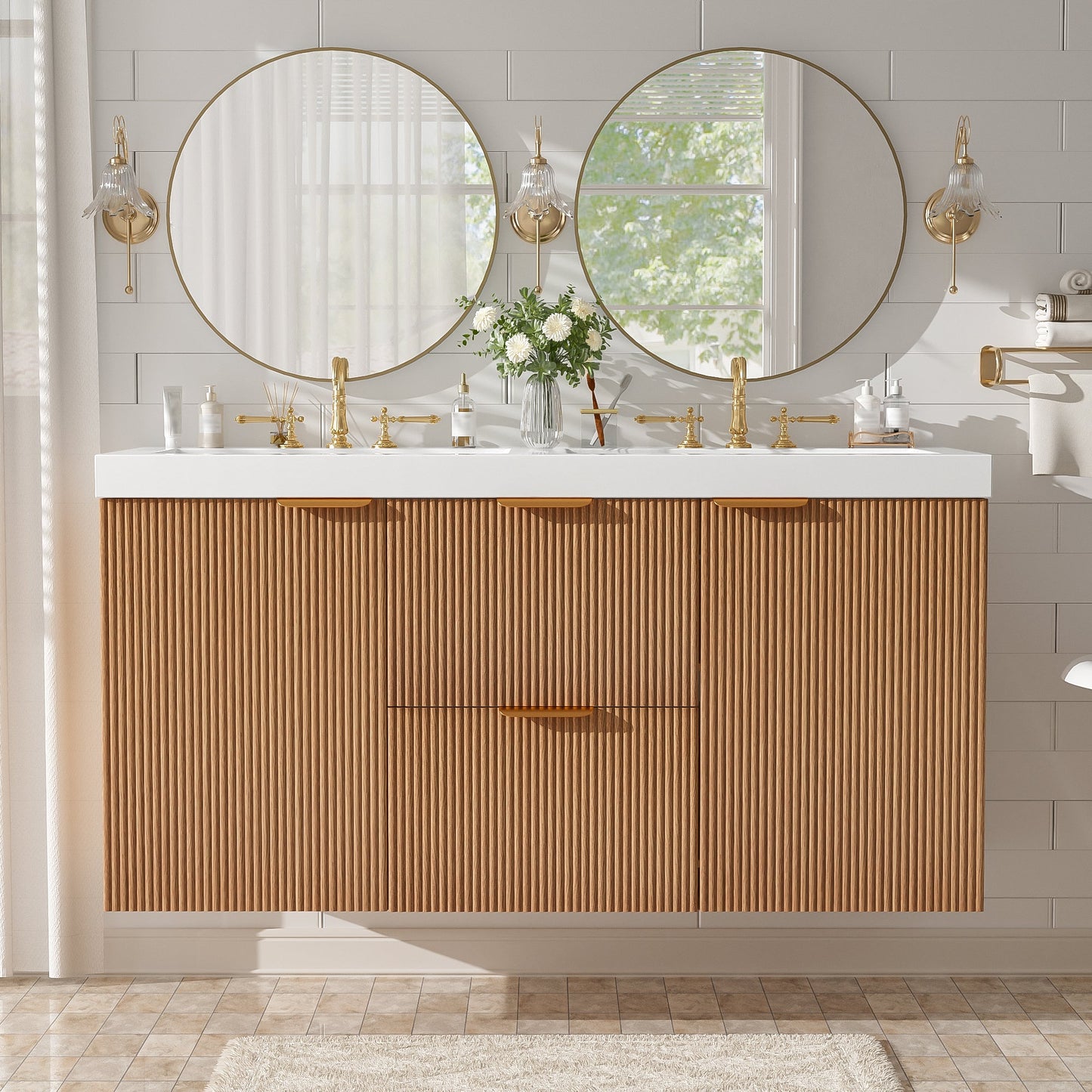 Modern 47.24 Inch Double Sink Bathroom Vanity with SMC Top, MDF Cabinet