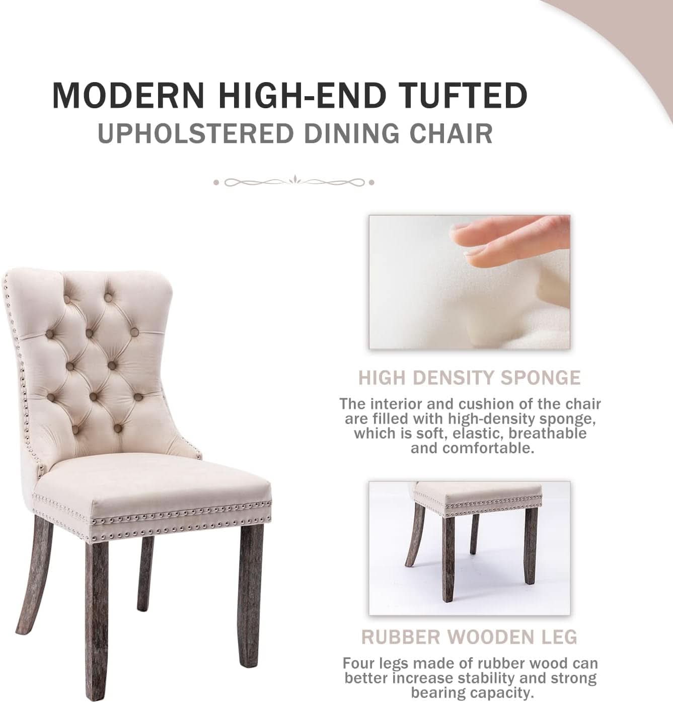 Velvet Wingback Dining Chairs Set Of 4 Beige Tufted