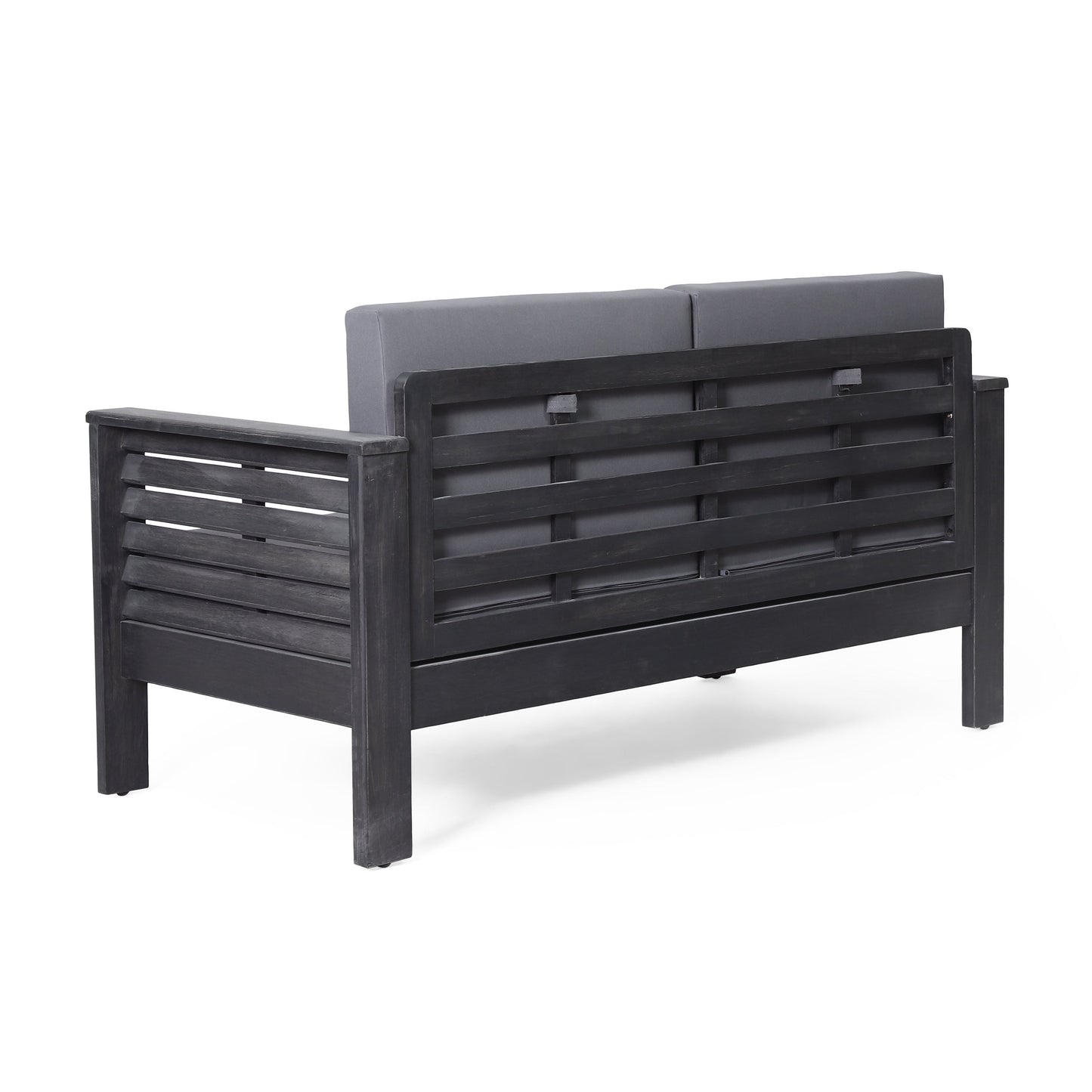 Outdoor Patio Set Acacia Wood Gray 2 Piece Loveseat Coffee Table Cushions