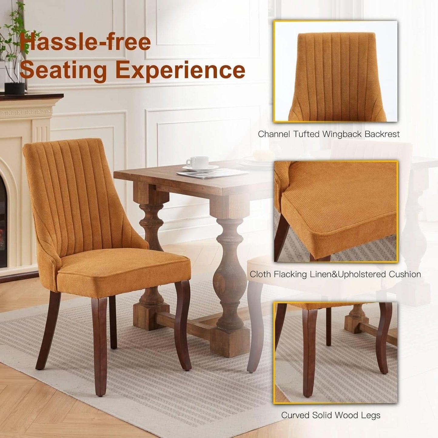 Yellow Linen Dining Chairs Set Of 4 Channel Tufted