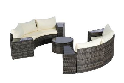 Outdoor Sectional Set PE Rattan Beige Half Moon 11pc