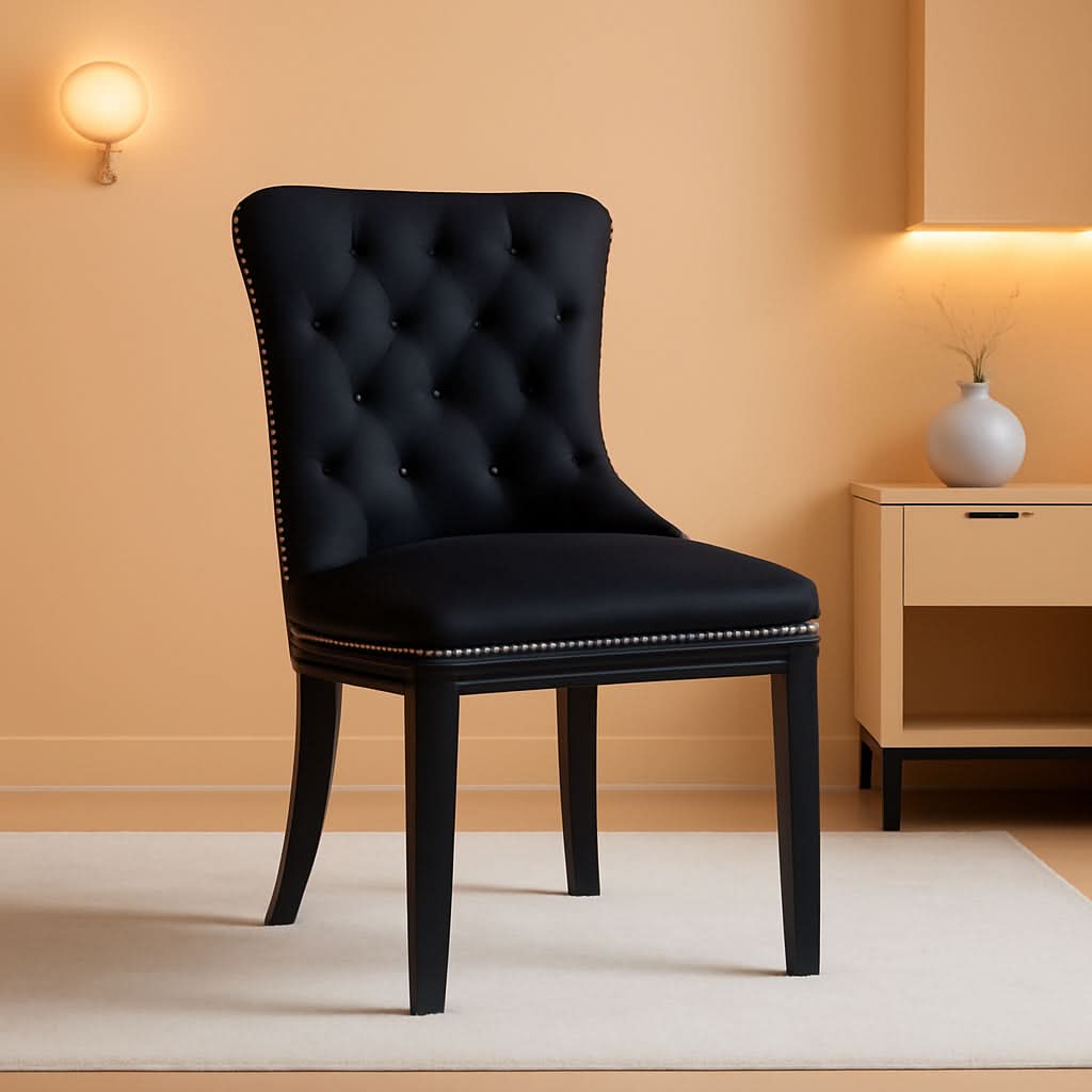 Black Velvet Dining Chairs Set of 4 with Solid Wood Legs
