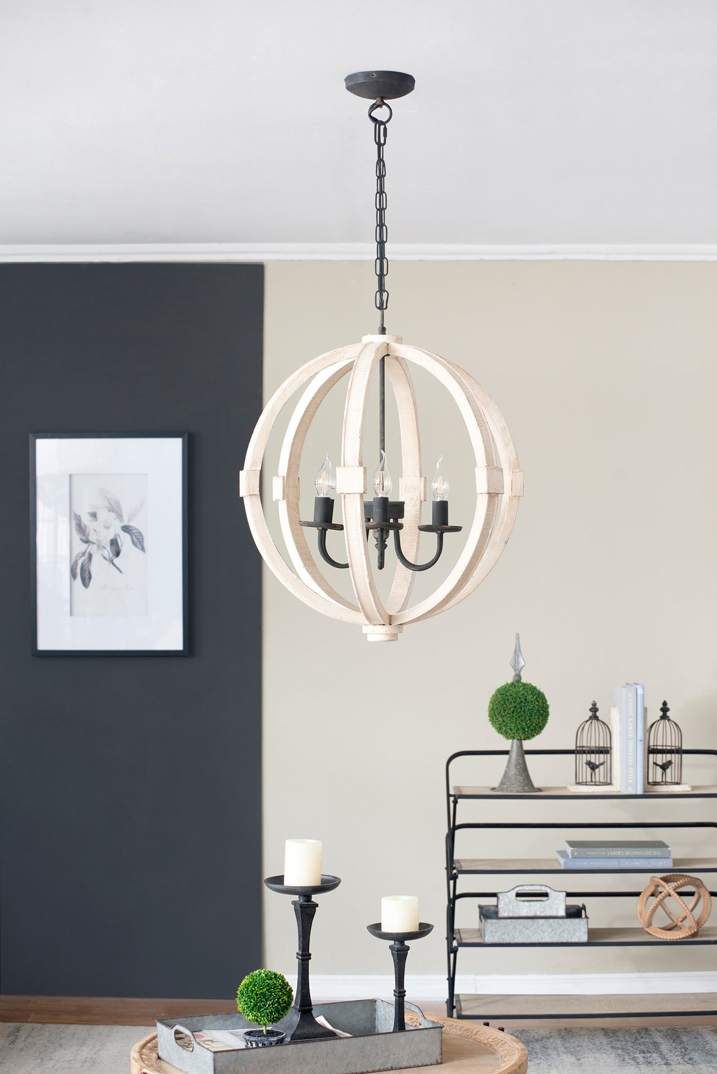Chandelier 6-Light Wood Hanging Adjustable Chain Kitchen Dining Room