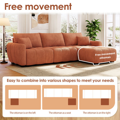 Sectional Sofa L-Shape Boucle Orange 4 Seat Ottoman 110 In