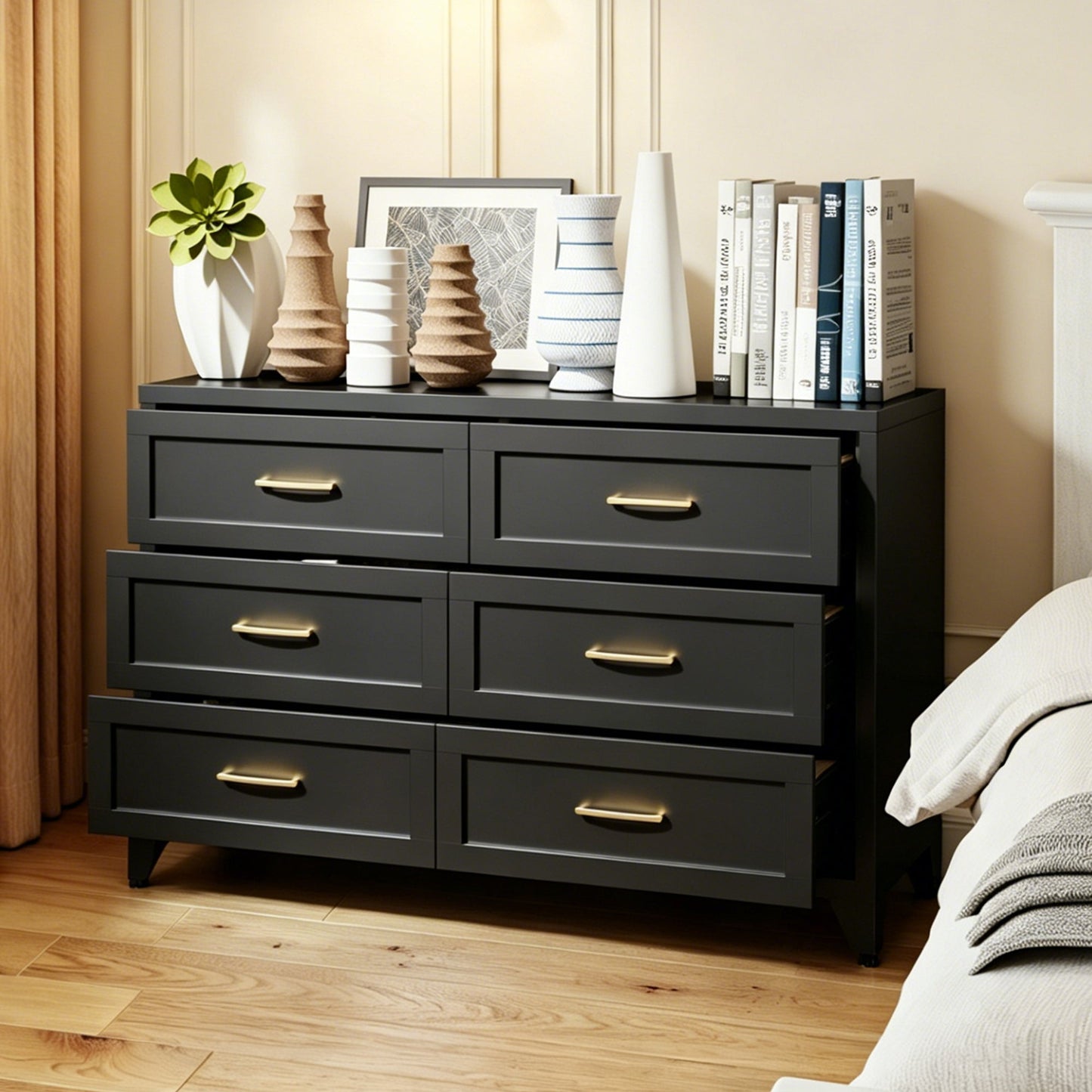 Dresser 6-Drawer Black Steel Smooth-Glide Powder Coat 47.3x15.8x30 In